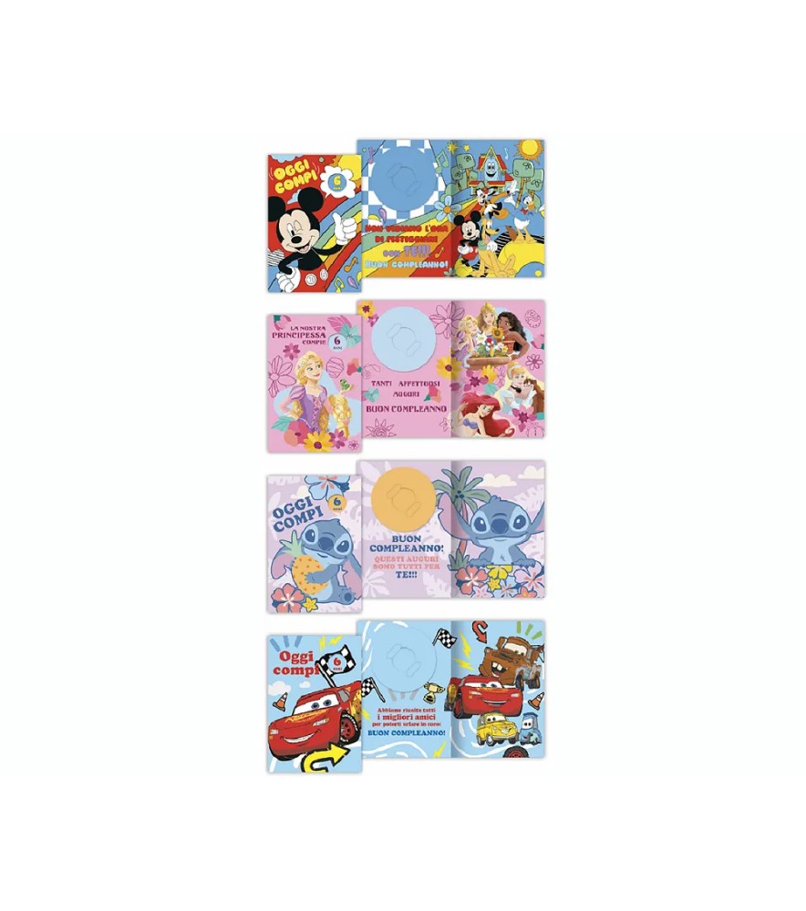 Biglietti Auguri Cars/princess/minnie/mickey con Rotella