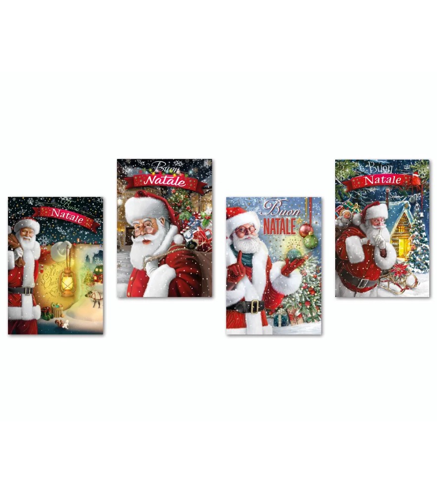 Biglietti di Auguri Natalizi Babbo Natale Pz. 12