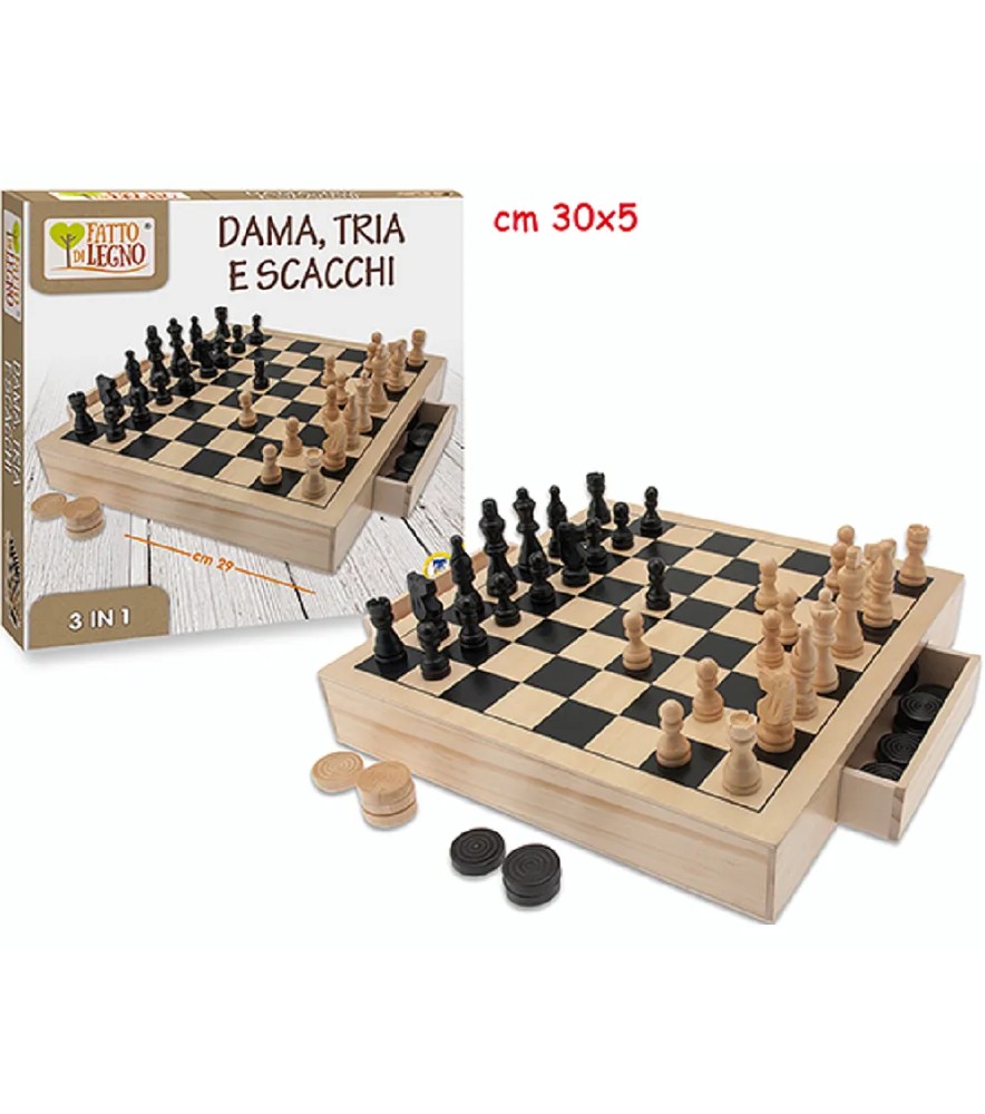 Fatto di Legno - Dama Scacchi Tria in Legno