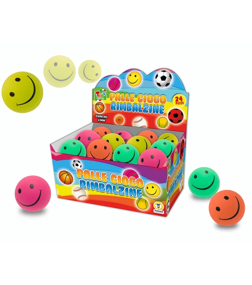 Teo S - Palline Rimbalzine Smile 24 pezzi Display 63mm