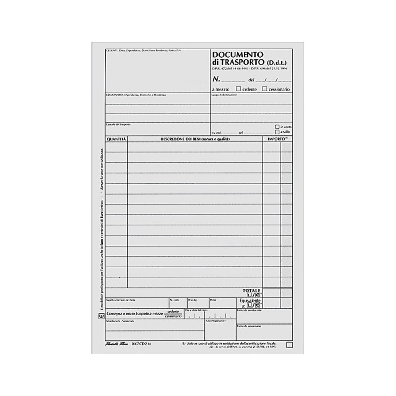 BLOCCO DOCUMENTO DI TRASPORTO DDT