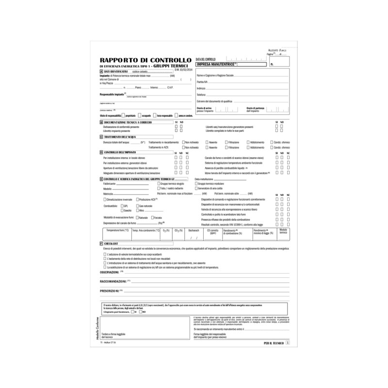 RAPPORTO CONTROLLO EFFICIENZA ENERGETICA