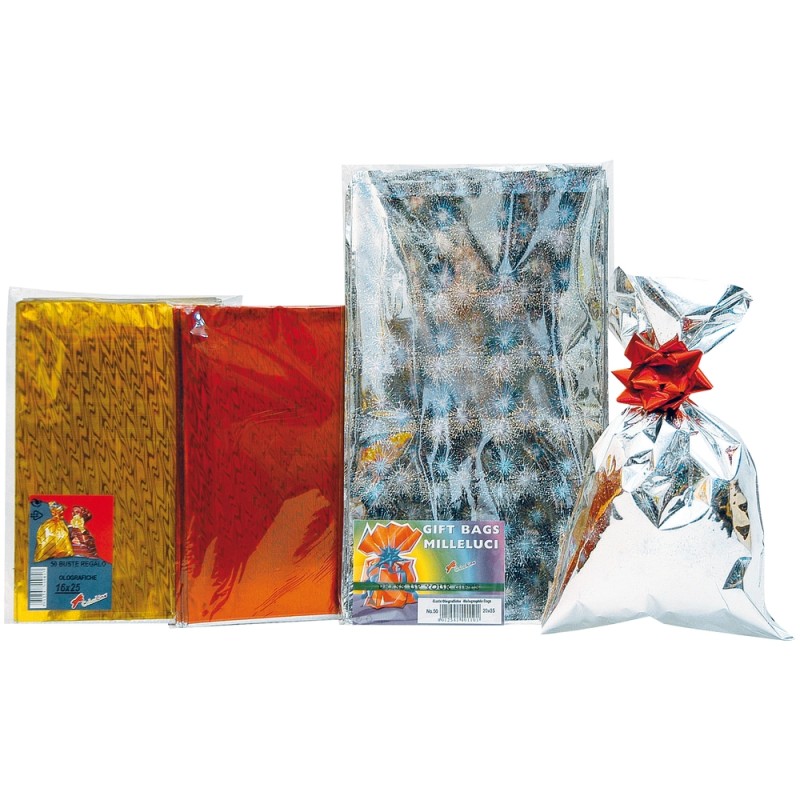 BUSTA REGALO OLOGRAFICHE PLASTICA IRIDESCENTE