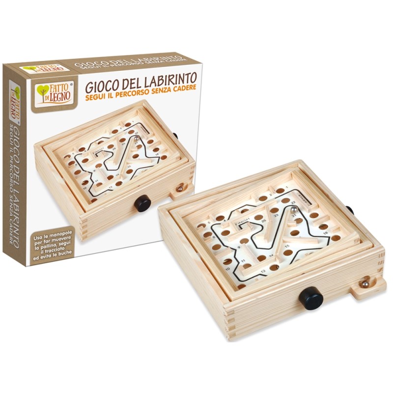 FATTO DI LEGNO - GIOCO LABIRINTO IN SCATOLA CM 20X20