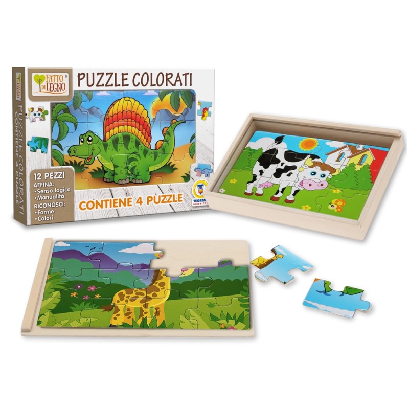 FATTO DI LEGNO - PUZZLE COLORATI 12 FIGURE 3 MDL