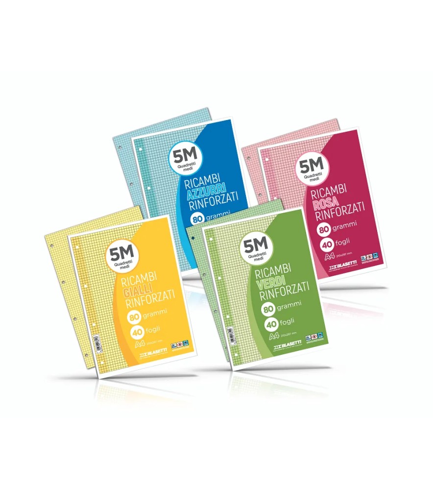 Ricambi A4 Rinforzati Colorati 80gr Azzurro 40 fogli