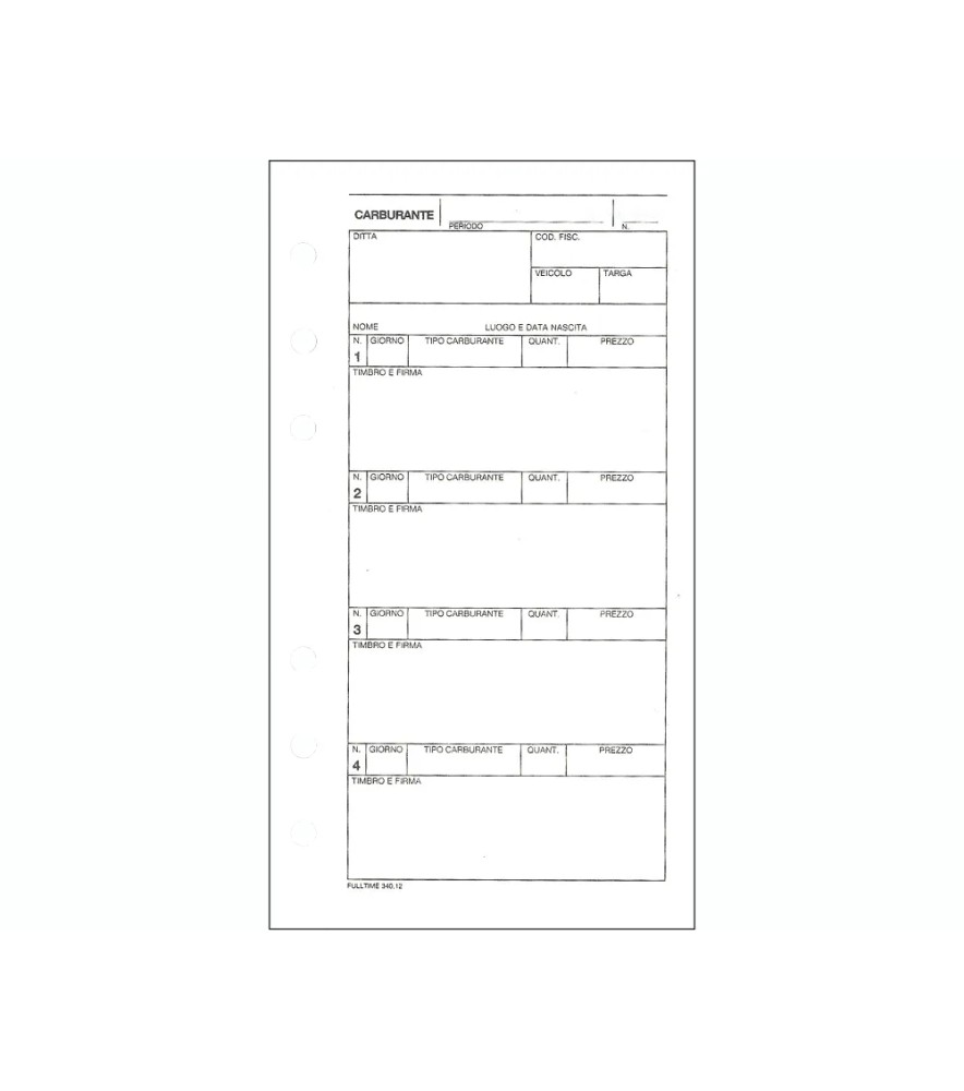 Ricambio Organizer Acquisto Carburante