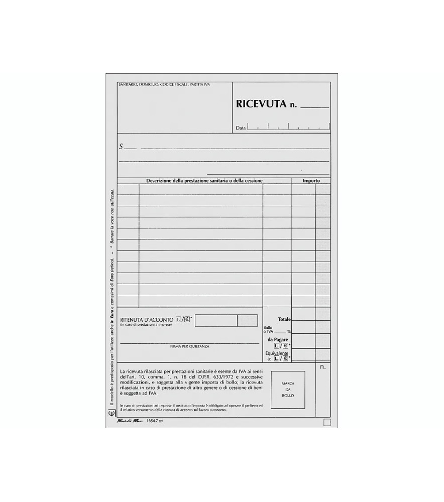 Blocco Ricevute Sanitarie 148 x 215mm
