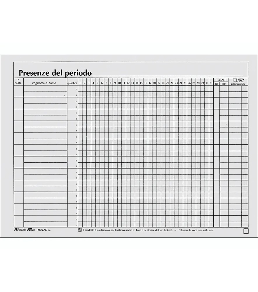 Blocco Presenze Mensili 215 x 148mm