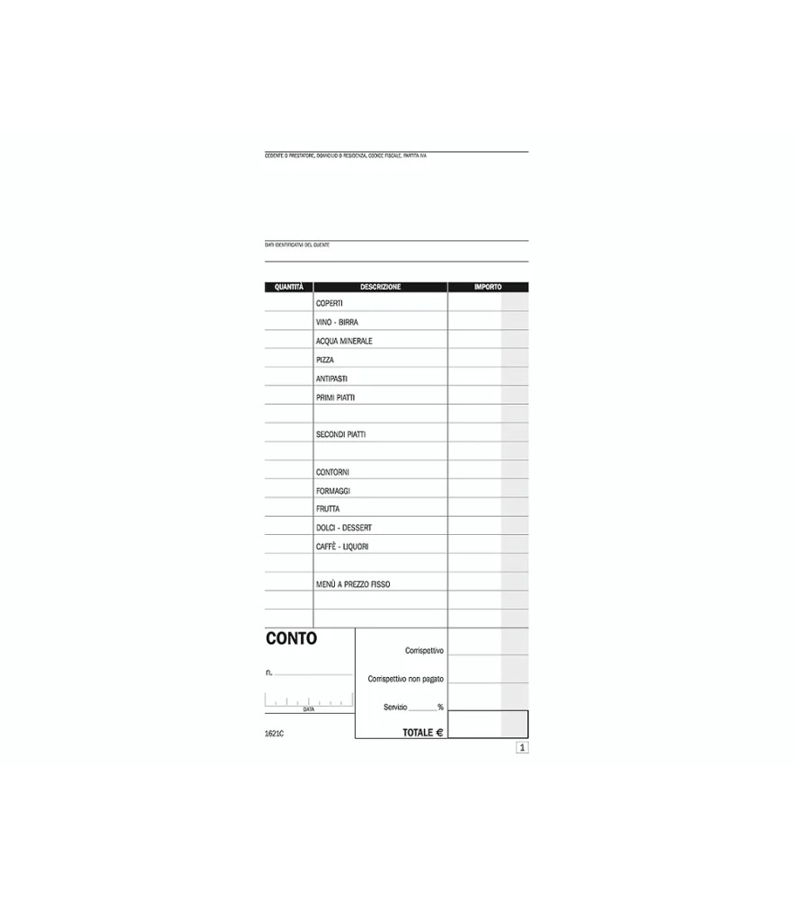 Blocco Conti Ristorante 215 x 100mm