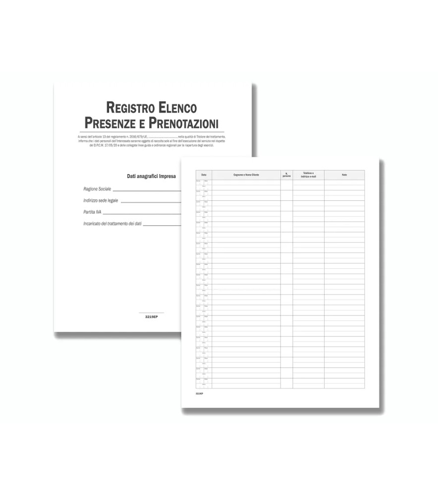 Registro Elenco Presenze e Prenotazioni 310x245mm 24pag