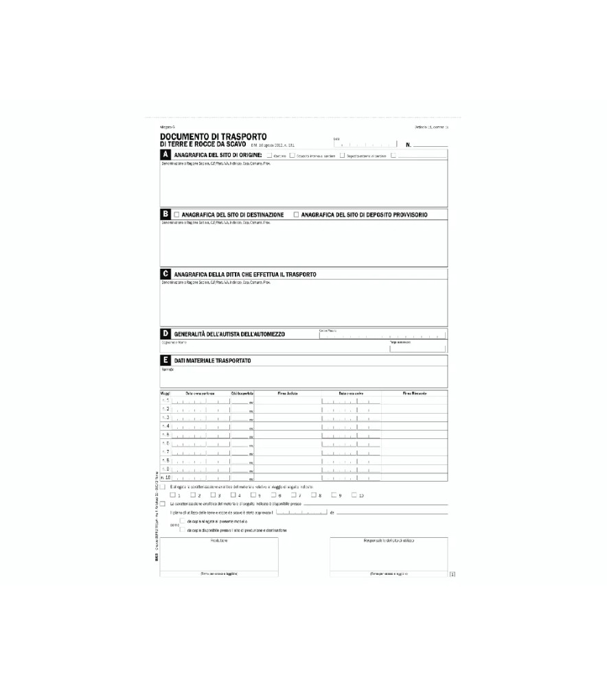 Blocco D.d.t. Terre e Rocce da Scavo 240 x 315mm