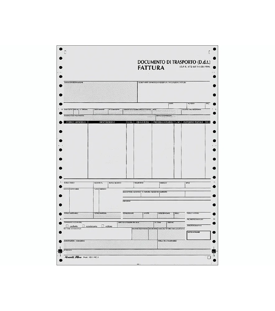 Documento Trasporto e Fatture in Moduli Continui 240 x 12"mm