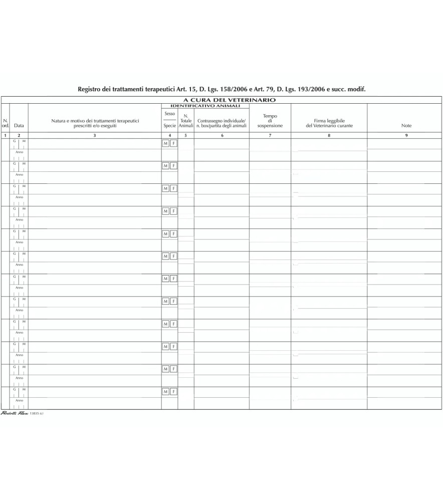 Registro dei Trattamenti Terapeutici 240 x 315mm Copertina V