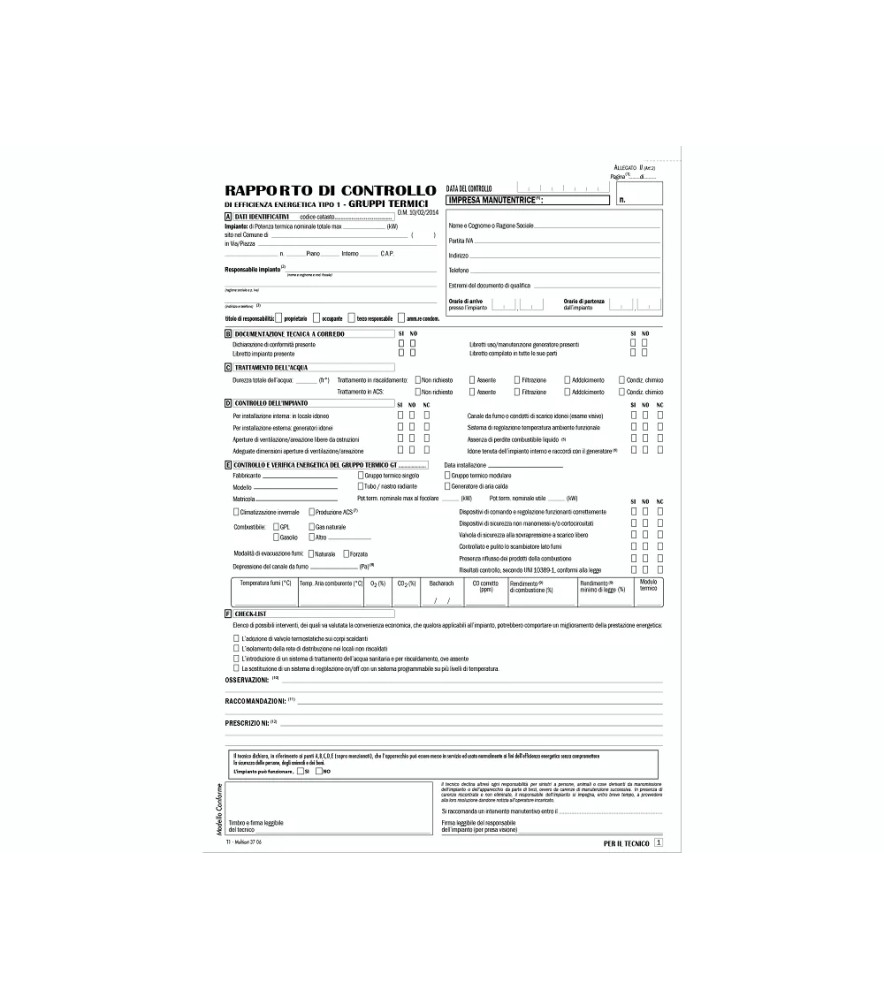 Rapporto Controllo Efficienza Energetica 210 x 310mm