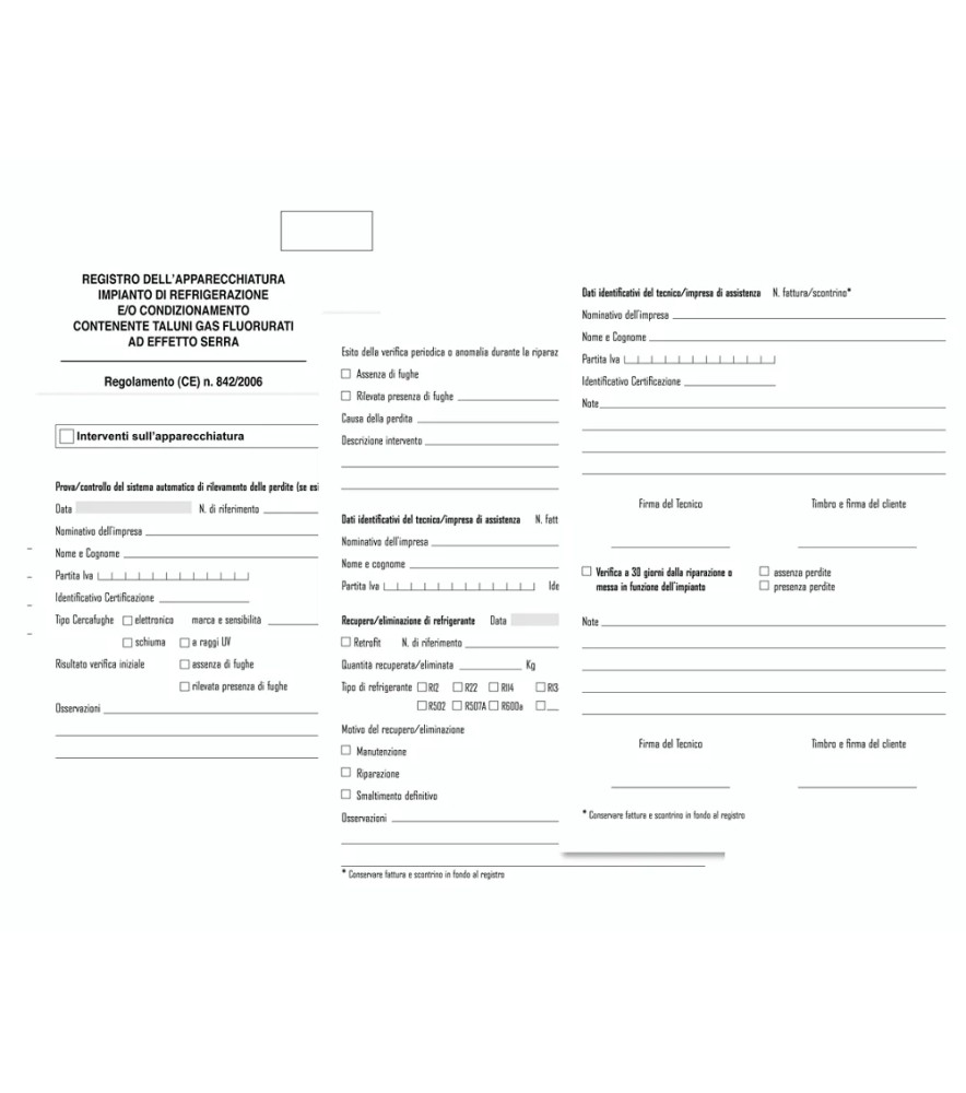 Registro Dellapparecchiatura Gas Fluorurati 170 x 240mm