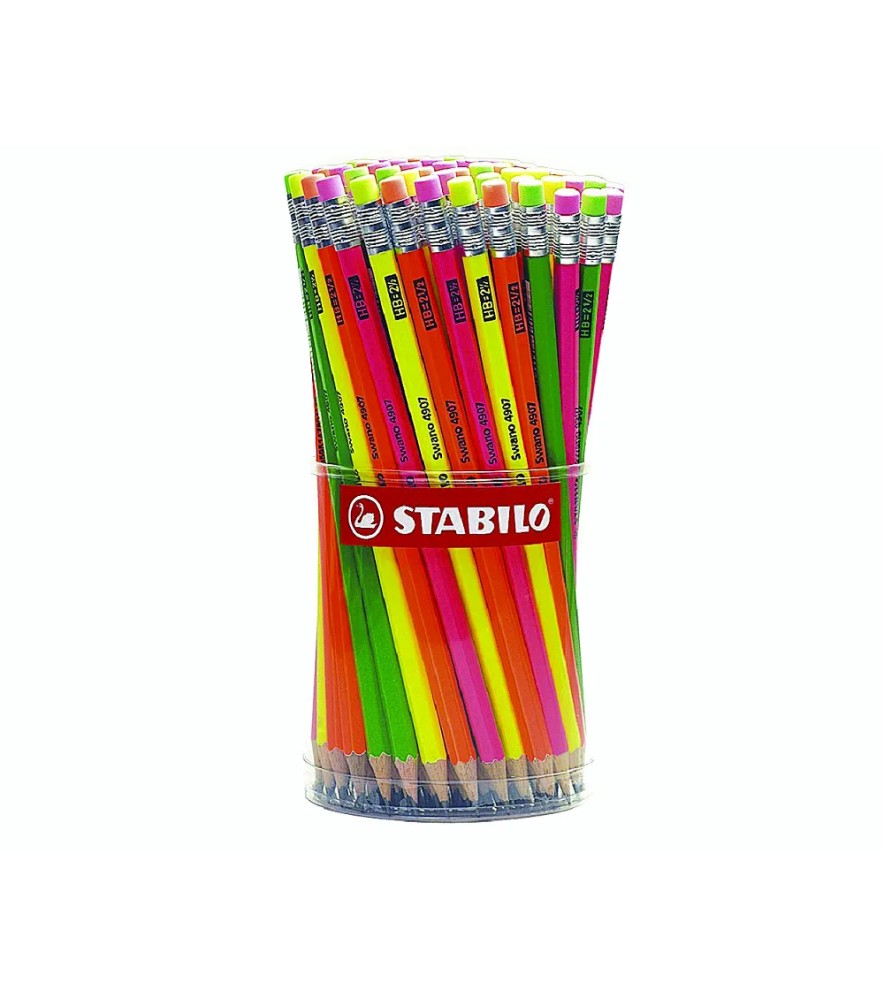 Matita Swano Fluo con Gommino Esagonale Barattolo 96 pezzi