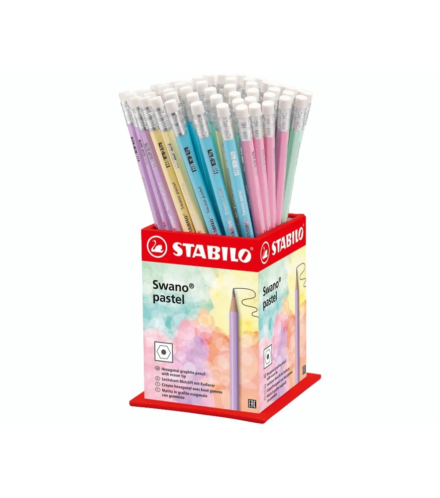 Matita Swano Pastel Esagonale con Gommino Barattolo 72 pezzi